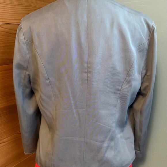 41 Hawthorn Gray Open Front Blazer Roll Tab Sleeves Polka Dot Lining Women’s Lar - Picture 3 of 10